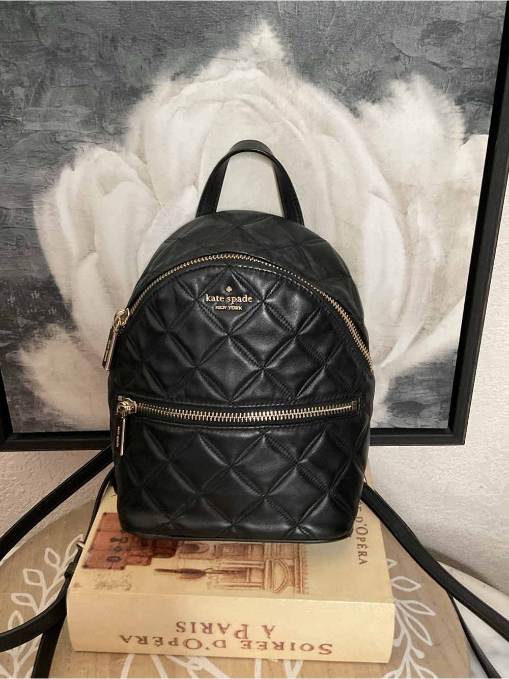 kate spade Black Quilted Leather Mini Backpack with Matching Zip Wallet EUC - Picture 13 of 14